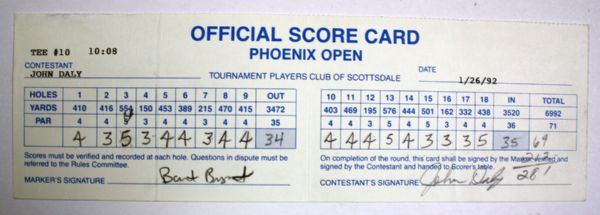 1992 John Daly's Official Phoenix Open Scorecard
