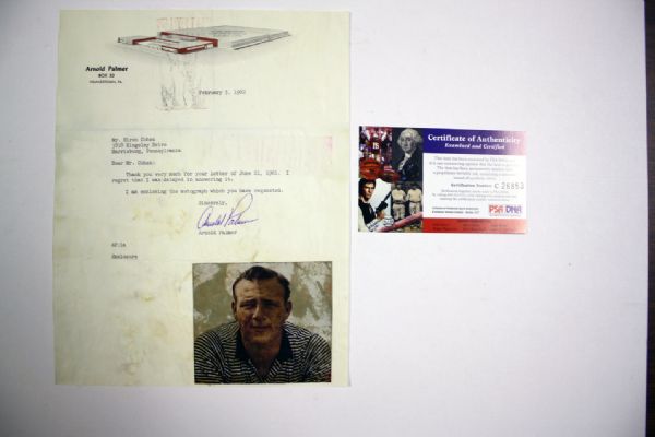 Arnold Palmer signed letter  on Palmer Letterhead w/PSA COA