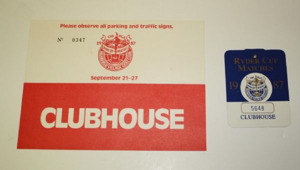 1987 Ryder Cup Clubhouse Badge and Parking Permit