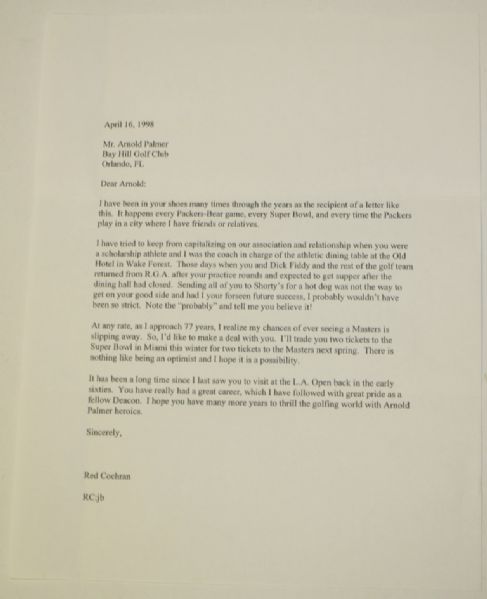 Arnold Palmer Signed Letter with Envelope