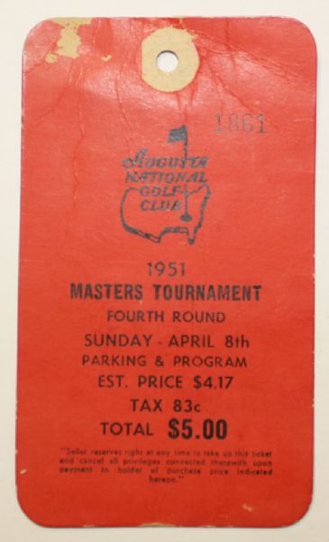 1951 Masters Tournament Badge Ben Hogan's First Green Jacket