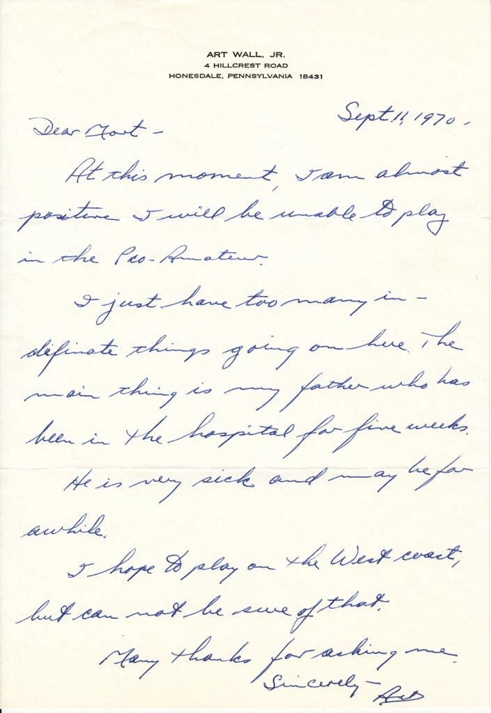 Lot Detail - Art Wall (Deceased 1959 Masters Champ) Hand Written Letter ...