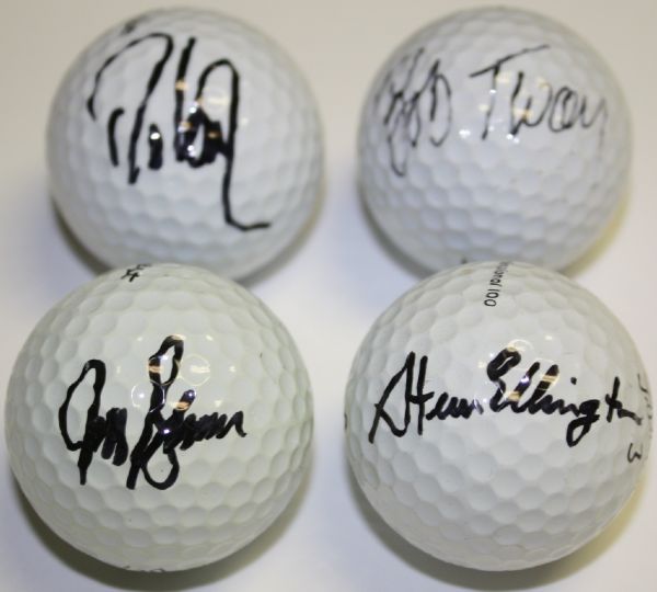 4 Individually Signed PGA Champs Professional Golf Balls: Davis Love, Bob Tway, Jeff Sluman, & Steve Elkington