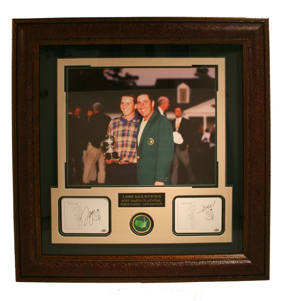 Sergio Garcia & Jose Maria Olazabal Framed Autographed Masters Scorecards w/Photo JSA COA