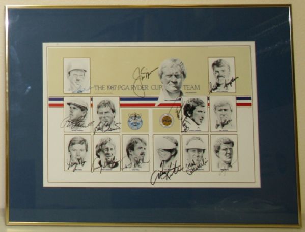 1987 Ryder Cup Official Poster Signed by Team and Captain Jack Nicklaus- Framed JSA COA