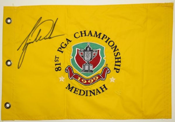 Tiger Woods Signed 1999 PGA Championship Embroidered Medinah Flag-2ND Major Win