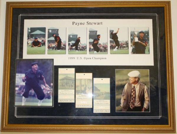 Payne Stewart 99 US Open framed Autographed Photo with 99 Us Open Tickets