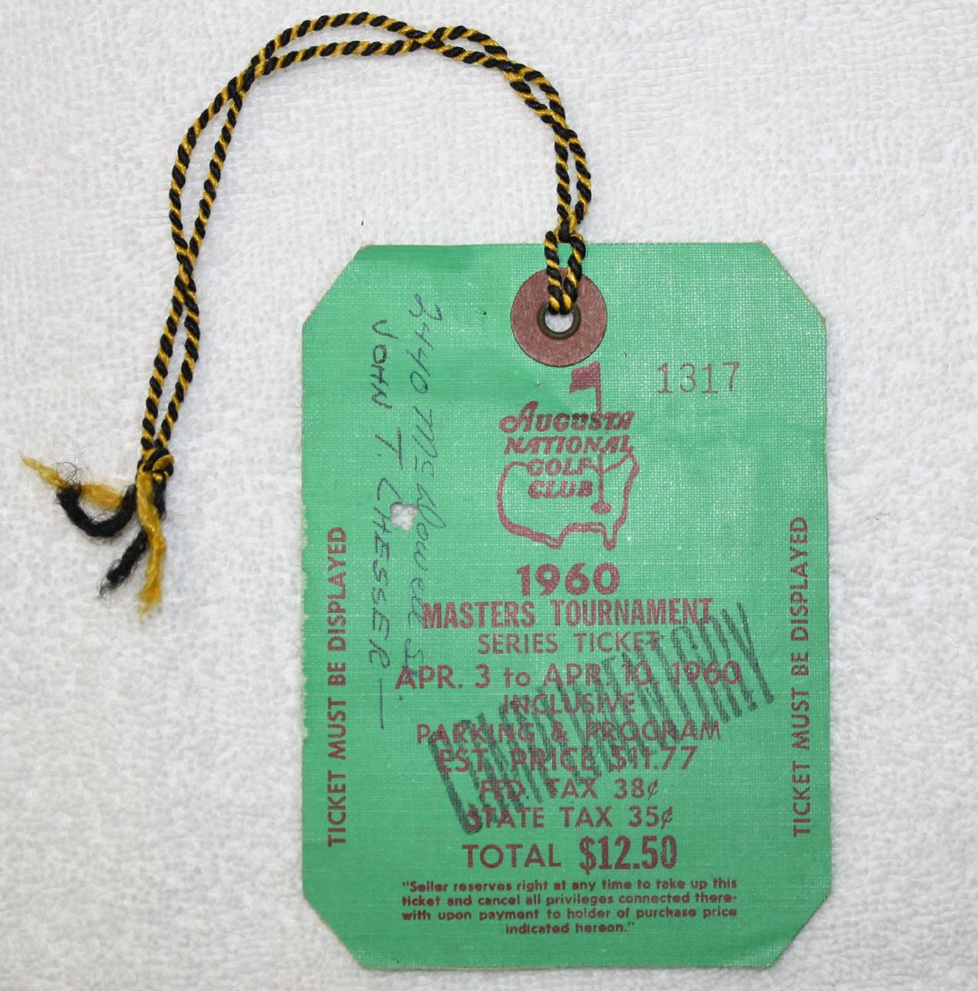 Lot Detail - 1960 Masters Badge-4 day Series Ticket-Arnold Palmer's 2nd ...