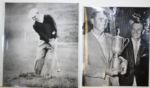 Lot (2) Ben Hogan Original Wire Photos-'55 US Open Full Length Wedge Shot, '55 Open Trophy Presentation Shot