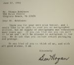 Ben Hogan Signed Letter to Tom Robinson with Envelope - 6/17/1993