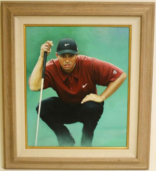 Tiger Woods Oil on Canvas Portrait by Thomas Pomeroy RARE!