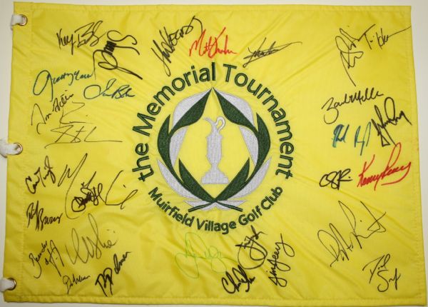 Memorial Pin flag Signed by 29 Stars including Kuchar, Barnes, Furyk, Perry, Immelman, and more