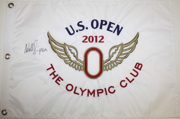 Webb Simpson Signed White Embroidered US Open Flag FULL AUTOGRAPH RARE!