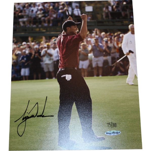 Tiger Woods Autographed Limited #75/100 Upper Deck 2002 Masters 8x10 Photo