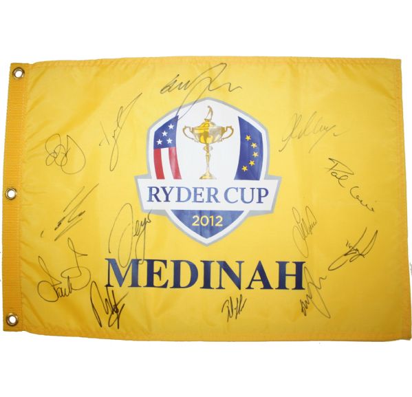 2012 European Team Signed Ryder Cup Flag - Medinah JSA COA