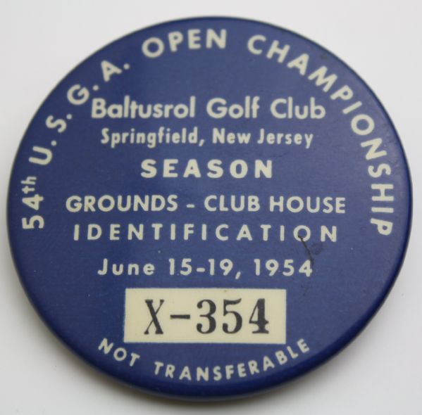 1954 US Open Grounds Badge - Baltusrol - Whitehead & Hoag Co. 