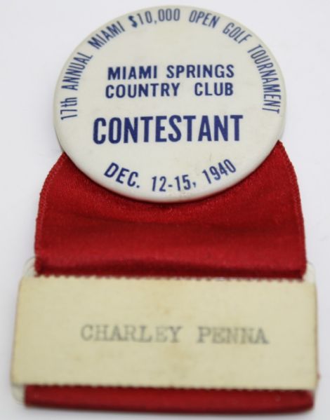 1940 Miami Springs Contestant Badge/Ribbon - Byron Nelson Champ