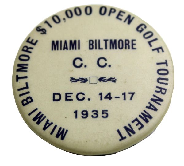 1935 Miami Open Contestant Pin - Tommy Armour Champion