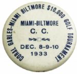 1933 Miami Open Contestant Pin - Biltmore C.C. - Johnny Revolta 1st PGA Win