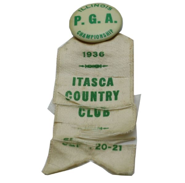 1936 PGA Qualifying Pin - Illinois - Itasca Country Club and 1930s Vintage PGA Championship Button - Illinois