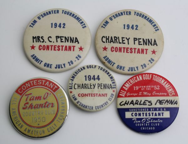 Tam OShanter Contestant Badges for All American Open- 1942(x2), 1944, 1950, and 1952