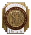 1939 US Open Contestant Badge with Four Snapshots of Charley Penna Competing-MT Condition!