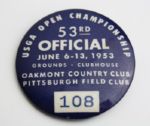1953 US Open Official Badge #108-Hogans 4th US Open Triumph
