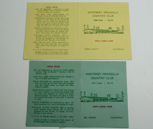 Lot of Two 1960s Monterrey Peninsula CC Scorecards