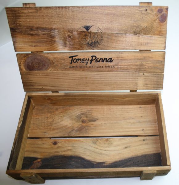 Toney Penna Wooden Ball Box with 4 Leather Ball Bags and Two Toney Penna Golfballs