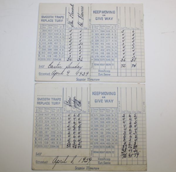 Two Used Pinehurst Scorecards from Easter Sunday,  1939 - #2 Course