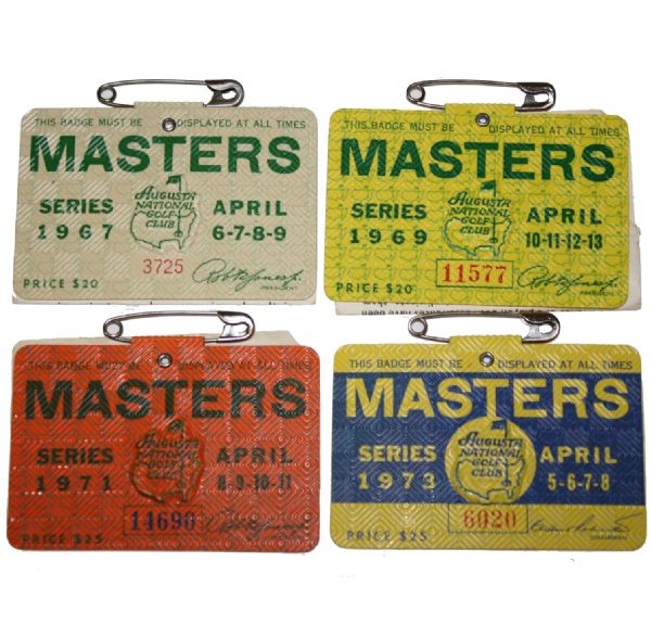 Lot of 4 Masters Badges: 1967, 1969, 1971, and 1973
