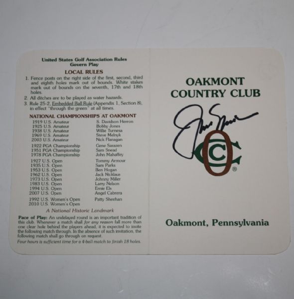 Jack Nicklaus Signed Oakmont CC Scorecard