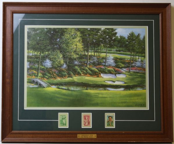 Painting of Augusta Nationals' 12th Hole by Phillip Crowe - Includes 3 Stamps in Frame