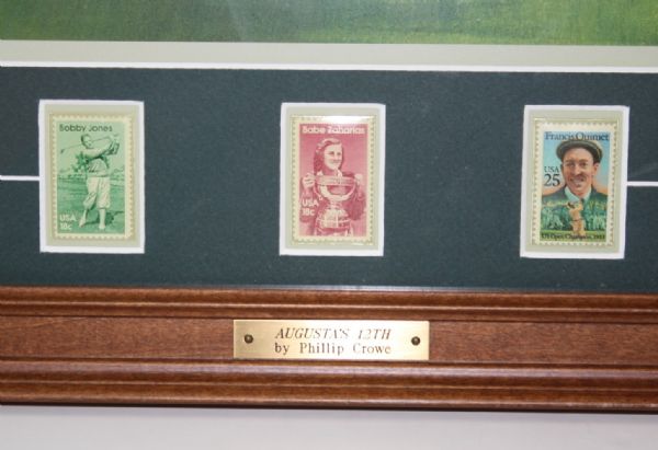 Painting of Augusta Nationals' 12th Hole by Phillip Crowe - Includes 3 Stamps in Frame