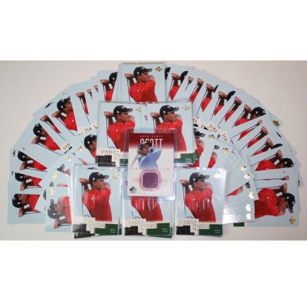 Lot of 100 Adam Scott Rookie Golf Cards - 99 Upper Deck Young Guns and 1 Tour Swatch