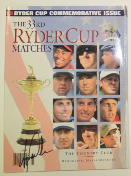 1999 Ryder Cup Team Signed Flag  with Tiger Woods on Program (No Payne) JSA COA