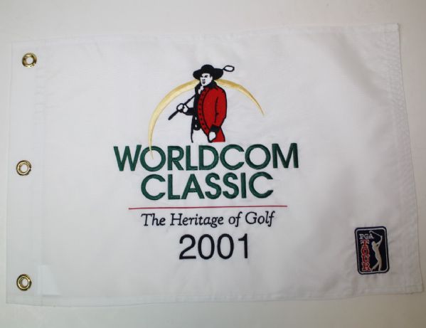 Lot of 3 Embroidered Flags: 2000 Compaq Classic, 2001 Worldcom Classic, and 2002 World Golf Championship
