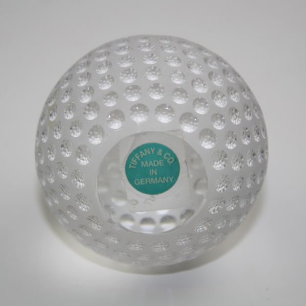 Tiffany and Co. Crystal Golf Ball Paperweight in Original Tiffany Box--Hand Etched Dimples