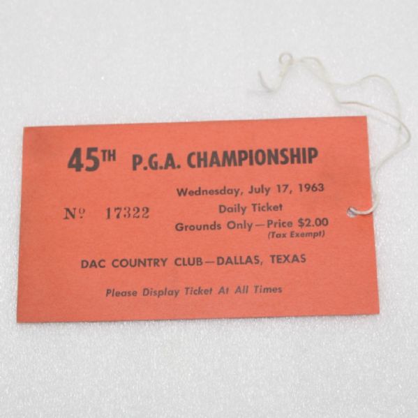 1963 PGA Championship Ticket - Nicklaus First PGA Win