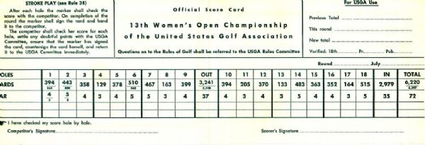 1965 US Womens Open Official Scorecard - Atlantic City CC, New Jersey