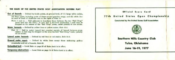 1977 US Open Official Scorecard - Southern Hills CC, Oklahoma