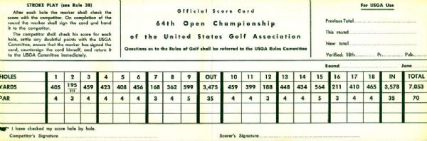 1964 US Open Championship Official Scorecard - Congressional Country Club, Washington, D.C.