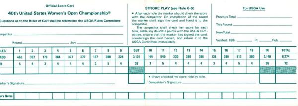 1985 Womens US Open Official Scorecard - Baltusrol Golf Club, New Jersey