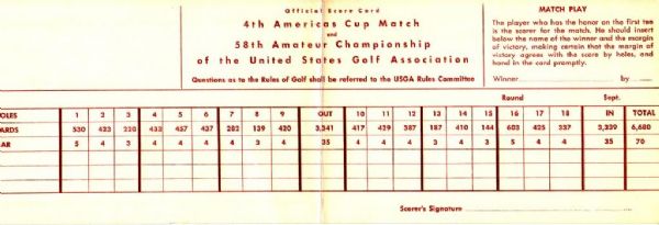 1958 US Amateur Championship and 4th America's Cup Official Scorecard - Olympic Country Club, California