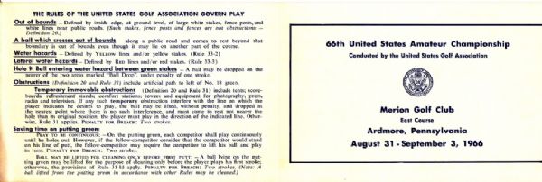 1966 US Amateur Championship Official Scorecard - Merion Golf Club, Pennsylvania