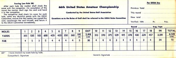 1966 US Amateur Championship Official Scorecard - Merion Golf Club, Pennsylvania