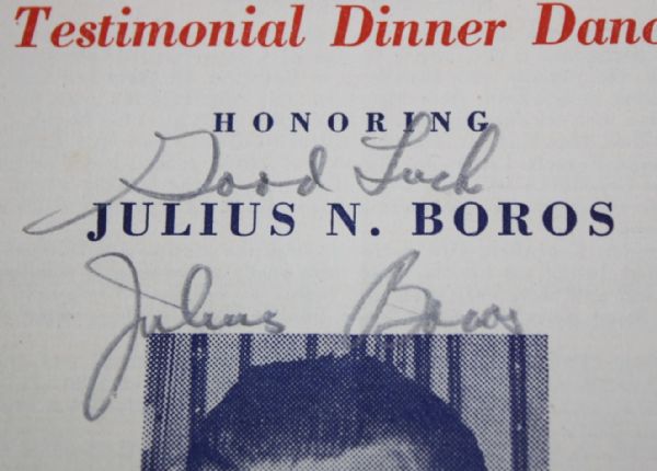 Julius Boros  HOFer (D-1994)Signed 1952 Dinner Menu from Julius Boros Day JSA COA