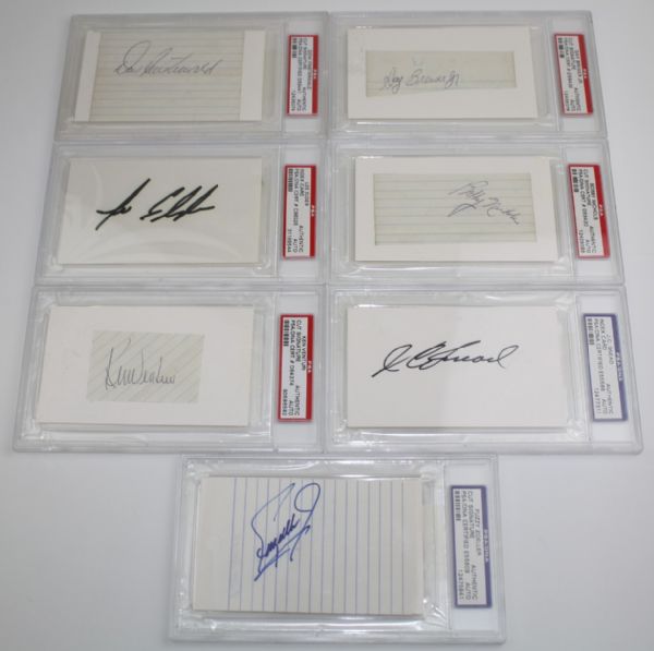 Seven PSA Slabbed Golf Autographs: Dow Finsterwald, Gay Brewer, Jr., Ken Venturi, and Others