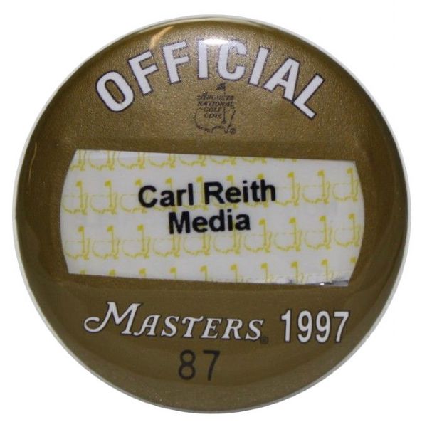 Augusta National Member Carl Reith's 1997 Personal Media Badge TIGER WOODS Win