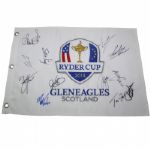 Multi-Signed 2014 Ryder Cup Emroidered Glenn Eagles Flag JSA COA